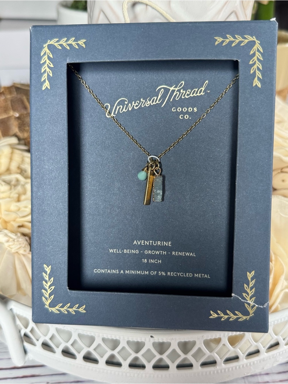 Universal Thread Aventurine Charm Necklace in Teal and Gold